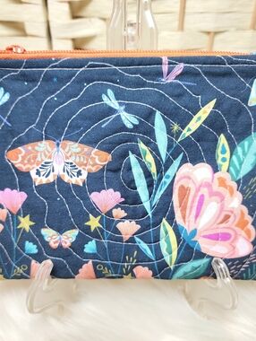 Handmade Quilted Zipper Pouch 100% Cotton Fully Lined Moth Floral